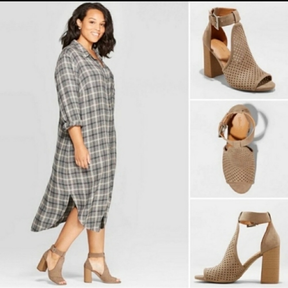 Universal Thread Taupe Women's Hannah Block Ankle Heeled Boots Size 8.5